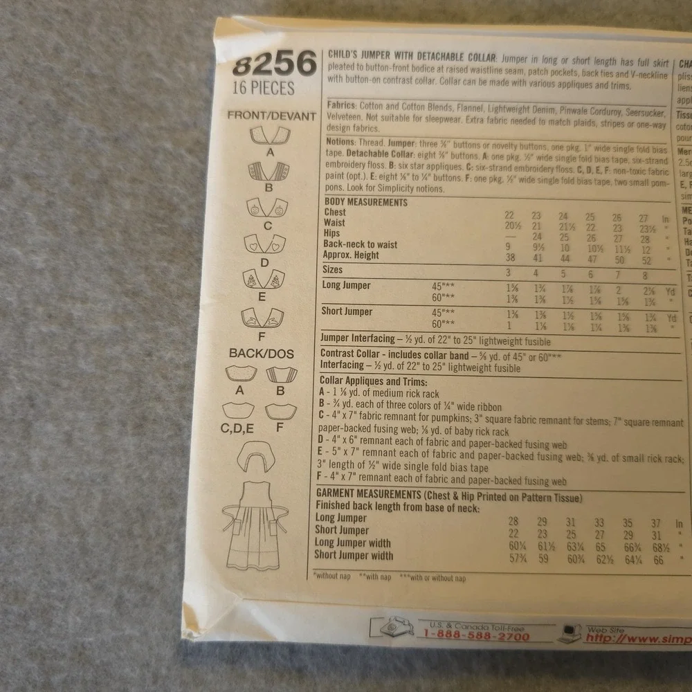 Simplicity‎ 8256 Girls Jumper Dress Pattern Size 6-8 Uncut – 6 Designs